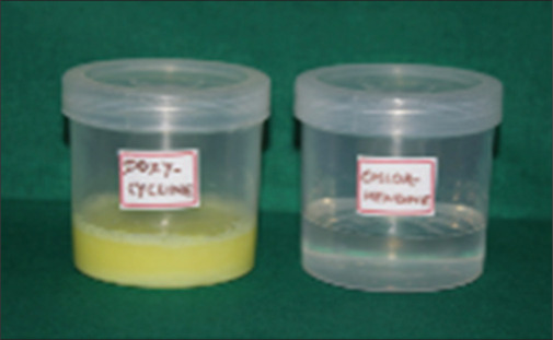 Comparative evaluation of the efficacy of 10% doxycycline gel and 1% chlorhexidine digluconate gel in the disinfection of sandblasted acid-etched titanium implant surface contaminated with <i>Porphyromonas gingivalis</i>.