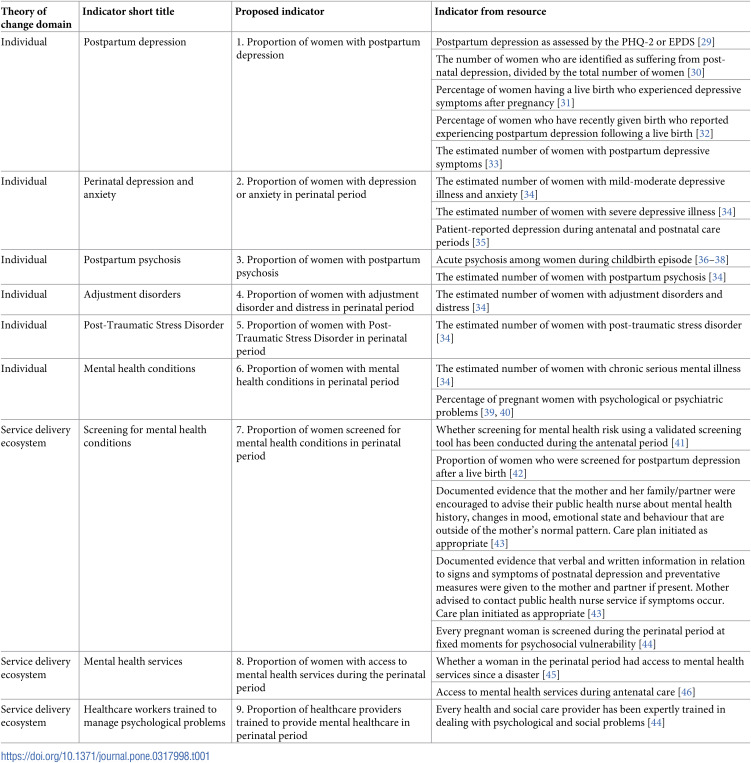 Maternal mental health matters: Indicators for perinatal mental health-A scoping review.