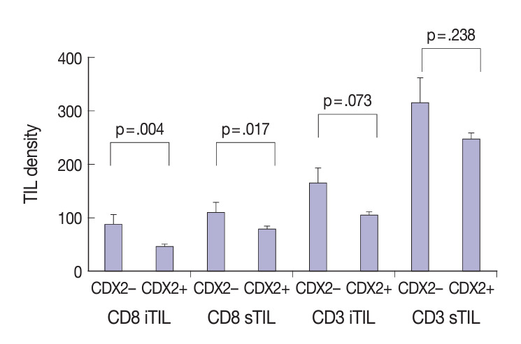 The combination of CDX2 expression status and tumor-infiltrating lymphocyte density as a prognostic factor in adjuvant FOLFOX-treated patients with stage III colorectal cancers.