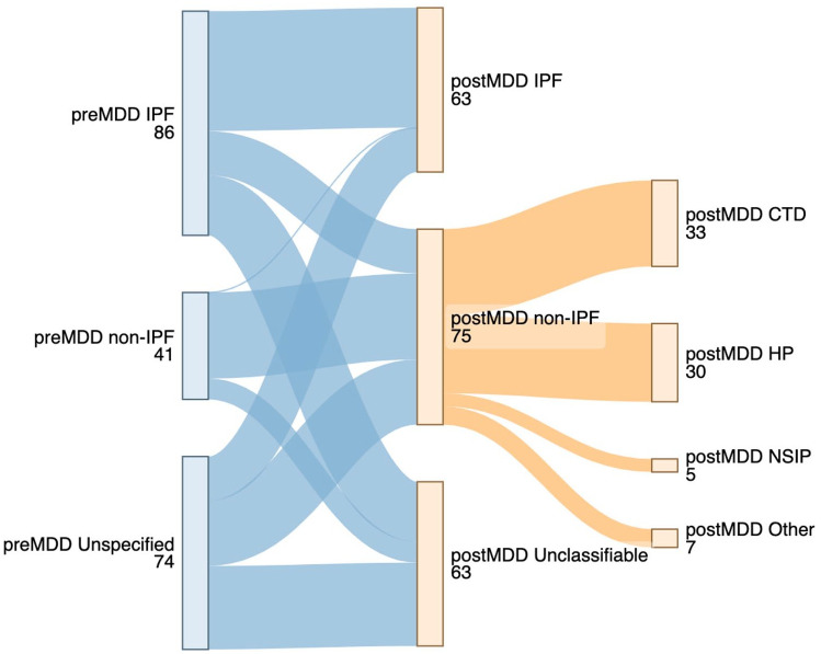 Diagnostic and prognostic trajectories of interstitial lung diseases after the multidisciplinary discussion.