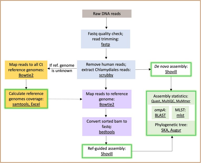 Whole-genome automated assembly pipeline for <i>Chlamydia trachomatis</i> strains from reference, <i>in vitro</i> and clinical samples using the integrated CtGAP pipeline.