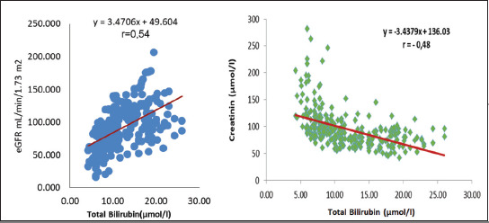 The Correlation Between Plasma Bilirubin Concentrations and Glomerular Filtration Rate and Creatinine in Type 2 Diabetes with Renal Damage.