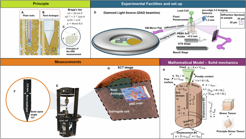 Coupled X-ray imaging/diffraction reveals soil mechanics during analogous root growth.