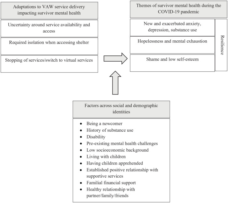 The mental health of survivors of violence against women who accessed supportive services during the COVID-19 pandemic: A narrative thematic analysis.