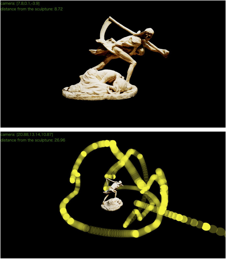 Visualizing the change of "viewpoints" in 3D virtual art exhibition.