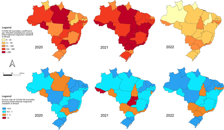 COVID-19 mortality among international migrants in Brazil: spatio-temporal analysis, 2020-2022.