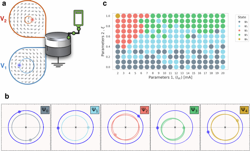 Diverse dynamics in interacting vortices systems through tunable conservative and non-conservative coupling strengths.