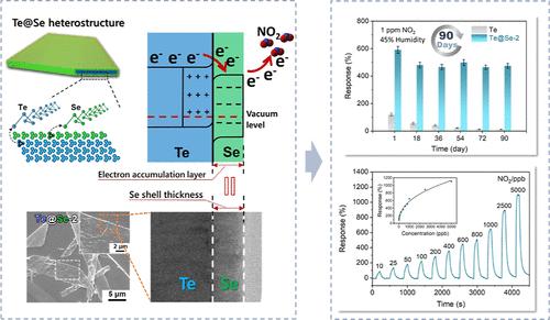 Te@Se Core–Shell Heterostructures with Tunable Shell Thickness for Ultra-Stable NO2 Detection