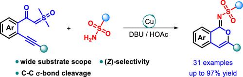Cu(II)-Catalyzed Annulative Sulfonylimination of α-Carbonyl-γ-alkynyl Sulfoxonium Ylides through Sulfoxonium Ylide Elimination for Access to (Z)-1H-Isochromenes