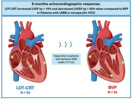 Echocardiographic response from left bundle branch area pacing optimized cardiac resynchronization therapy (LOT-CRT) vs traditional CRT