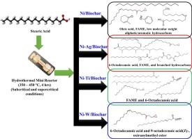 Investigating catalytic conversion of stearic acid to biofuels over Ni, Ag, Ti, and W supported date seed biochar under sub and supercritical conditions
