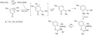 The NBS-Induced Oxidative Sulfonamidation of Natural Monoterpene Ketones l-Carvone and l-Verbenone in Acetonitrile