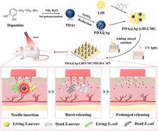 Transdermal delivery of near-infrared photothermal-responsive PDA@Ag through dissolvable carboxymethyl chitosan films coated on PEGDA microneedle arrays for potential antibacterial applications