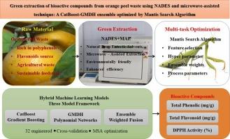 Green extraction of bioactive compounds from orange peel waste using NADES and microwave-assisted technique: A CatBoost-GMDH ensemble optimized by mantis search algorithm