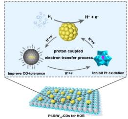 Synergistic enhancement of Pt electrocatalyst stability and activity in hydrogen oxidation reaction by polyoxometalate and carbon dot co-boosting
