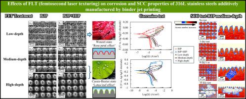 Effects of femtosecond laser texturing on the corrosion and stress corrosion cracking resistances of the 316L austenitic stainless steel additively manufactured by binder jet printing