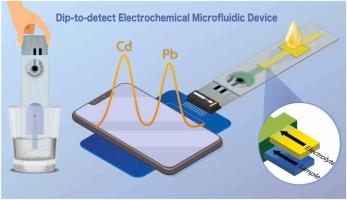 Dip-to-detect electrochemical microfluidic device: Integrating sample collection and automated mixing for on-site detection of heavy metals
