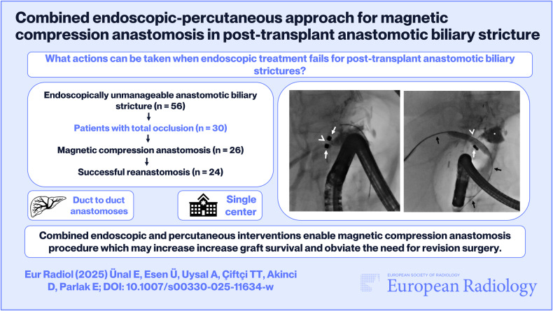 Combined endoscopic-percutaneous approach for magnetic compression anastomosis in post-transplant anastomotic biliary strictures.