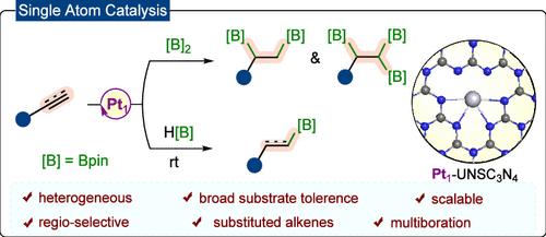 Regioselective Multiboration and Hydroboration of Alkenes and Alkynes Enabled by a Platinum Single-Atom Catalyst