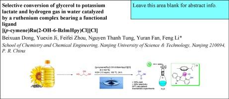Selective conversion of glycerol to potassium lactate and hydrogen gas in water catalyzed by a ruthenium complex bearing a functional ligand [(p-cymene)Ru(2-OH-6-BzlmHpy)Cl][Cl]