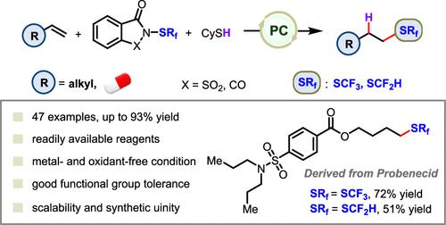 Photoredox-Catalyzed Hydrofluoromethylthiolation of Unactivated Alkenes to Access Alkyl Di- and Trifluoromethyl Sulfides