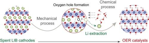 Direct upcycling of spent lithium-ion battery cathodes to efficient water oxidation catalysts