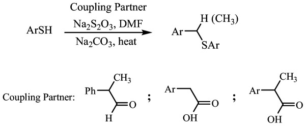 Sodium thiosulfate-catalysed synthesis of thioethers from aldehydes or carboxylic acids.