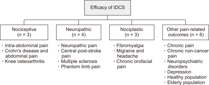 Effects of Transcranial Direct Current Stimulation on pain and pain-related outcomes: an umbrella review.