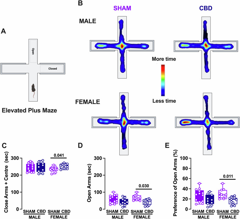 Sex-specific disruptions in the developmental trajectory of anxiety-like behaviors due to prenatal cannabidiol exposure.