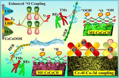 Green Route to the Synthesis of Synergic 4f(Re)–3d(TM) Heterobimetallic CeCoCH Nanorice for Robust Industrially Relevant Water Splitting