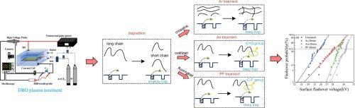 Understanding of DC surface flashover performances of epoxy composites via DBD plasma treatment using Ar, air, CF4