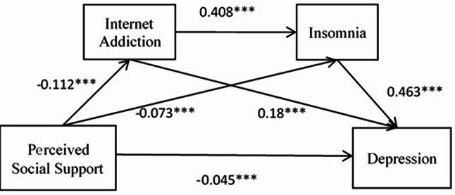The impact of perceived social support on anxiety and depression: the chain mediating effect of internet addiction and insomnia.