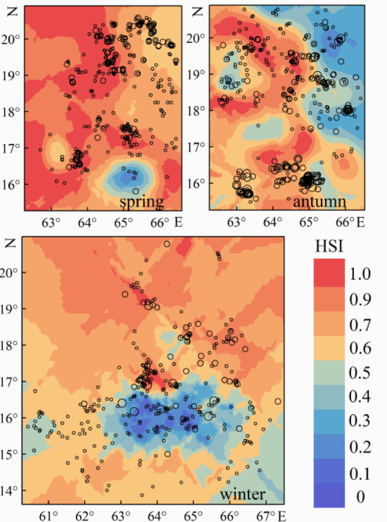 Differences in habitat variability of the northwestern Indian Ocean's Sthenoteuthis oualaniensis in response to ENSO events.