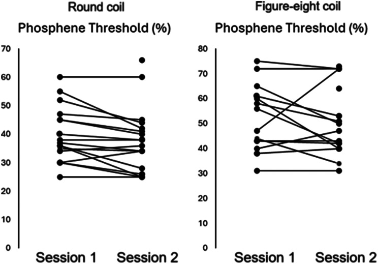 Effects of different transcranial magnetic stimulation coil types on phosphene thresholds and their association with motor cortex excitability.