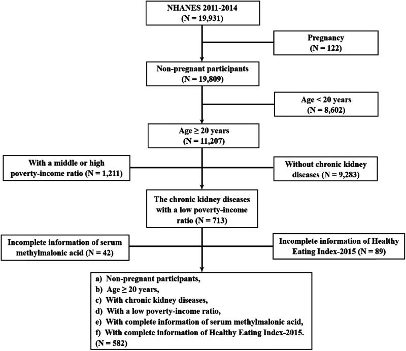 Healthy Eating Index-2015, a protective factor for mitochondria-derived methylmalonic acid in the low poverty/income ratio with chronic kidney diseases: results from NHANES 2011-2014.