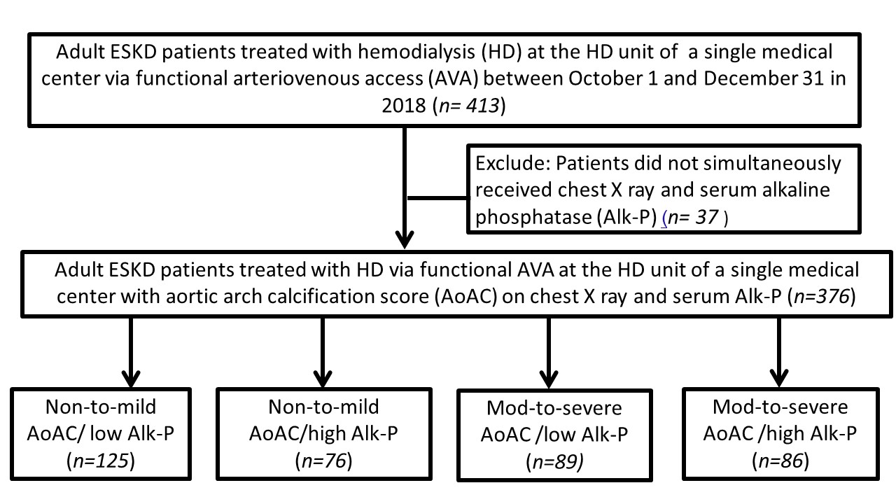 Moderate-severe aortic arch calcification and high serum alkaline phosphatase co-modify the risk of cardiovascular events and mortality among chronic hemodialysis patients.