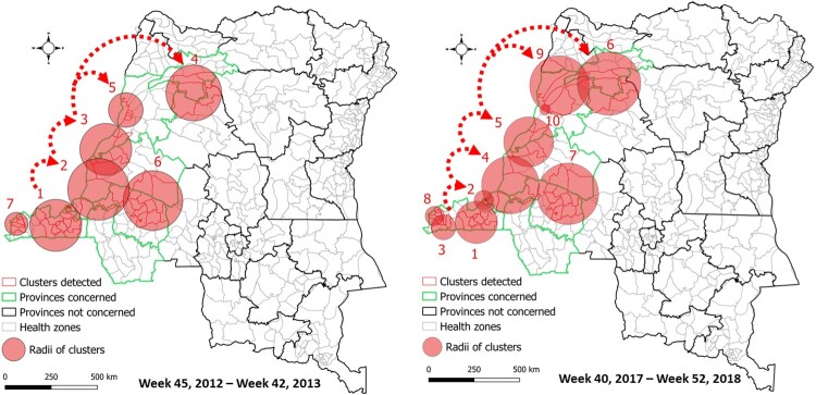 The westward spread dynamics of cholera from the eastern endemic Democratic Republic of the Congo.