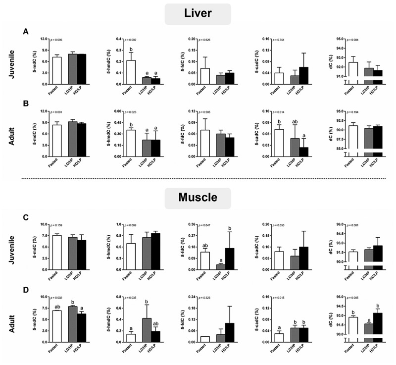 Refeeding with different levels of dietary carbohydrate modulates epigenetic stability through global DNA (de)methylation and histone modifications in juvenile and adult Nile tilapia (<i>Oreochromis niloticus</i>).