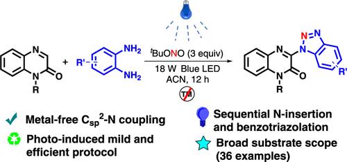 Visible Light-Induced Sequential Nitrogen Insertion and Benzotriazolation of Quinoxaline-2(1H)-ones