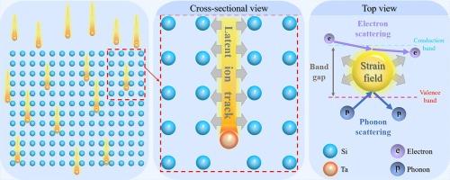 Enhancing thermoelectric properties of crystalline silicon through high energy heavy ion irradiation