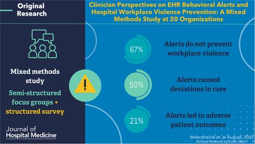 Clinician perspectives on electronic health record behavioral alerts and hospital workplace violence prevention: A mixed methods study at 20 organizations
