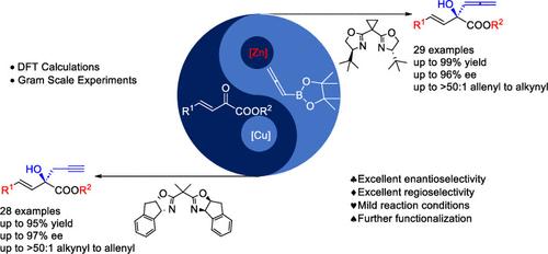 Enantio- and Regioselective Propargylation and Allenylation of β,γ-Unsaturated α-Ketoesters with Allenyl Boronate Regulated by Chiral Copper/Zinc.