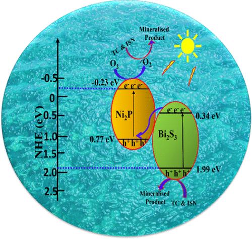 Metal–Organic Framework-Derived Ni2P Decorated on Bi2S3: A Highly Efficient Z-Scheme Heterojunction for Visible Light Photodegradation of Antibiotics