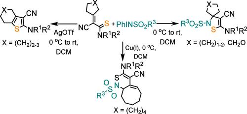 Reactions of Thioamides with Iminoiodinanes: An Approach toward 1,2-Thiazines, Thiophenes, and Sulfonylisothiazolines