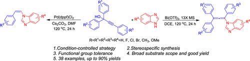 Condition-Controlled Divergent Selective Synthesis of (Z)-N-Vinyl and N-Allenyl Benzimidazoles by Pd- or Bi-Catalyzed Direct N-Alkenylation Reactions