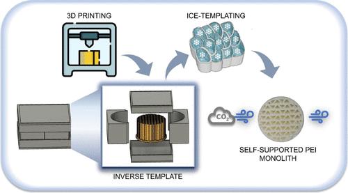 Self-Supported Branched Poly(ethylenimine) Monoliths from Inverse Template 3D Printing for Direct Air Capture