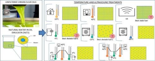 Stability of the natural emulsions (w/o) present in virgin olive oils just obtained: Effect of the temperature and ultrasounds.