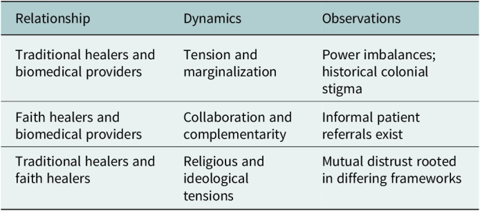 Perspectives of traditional healers, faith healers, and biomedical providers about mental illness treatment: qualitative study from rural Uganda.