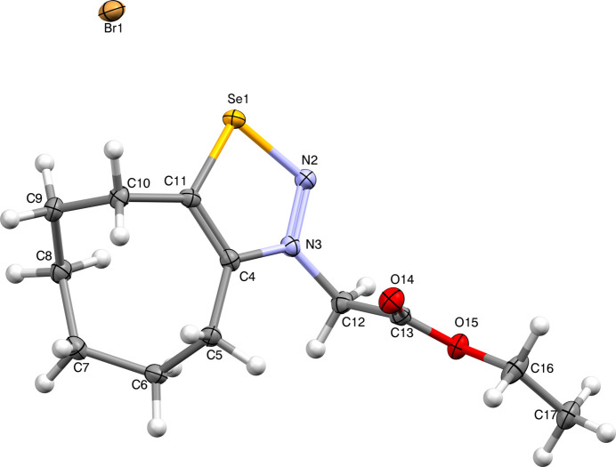 3-(2-Eth­oxy-2-oxoeth­yl)-4,5,6,7,8,9-hexa­hydrocyclo­octa­[d][1,2,3]selena­diazol-3-ium bromide