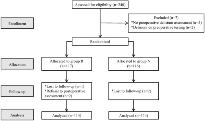Influence of Intraoperative Pain Management on Postoperative Delirium in Elderly Patients: A Prospective Single-Center Randomized Controlled Trial.